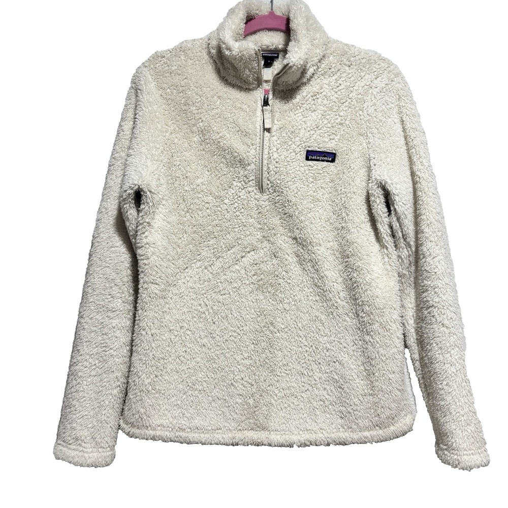 Patagonia Womens S Los Gatos 1/4 Zip Pullover Fleece Coat Medium Cream Sherpa